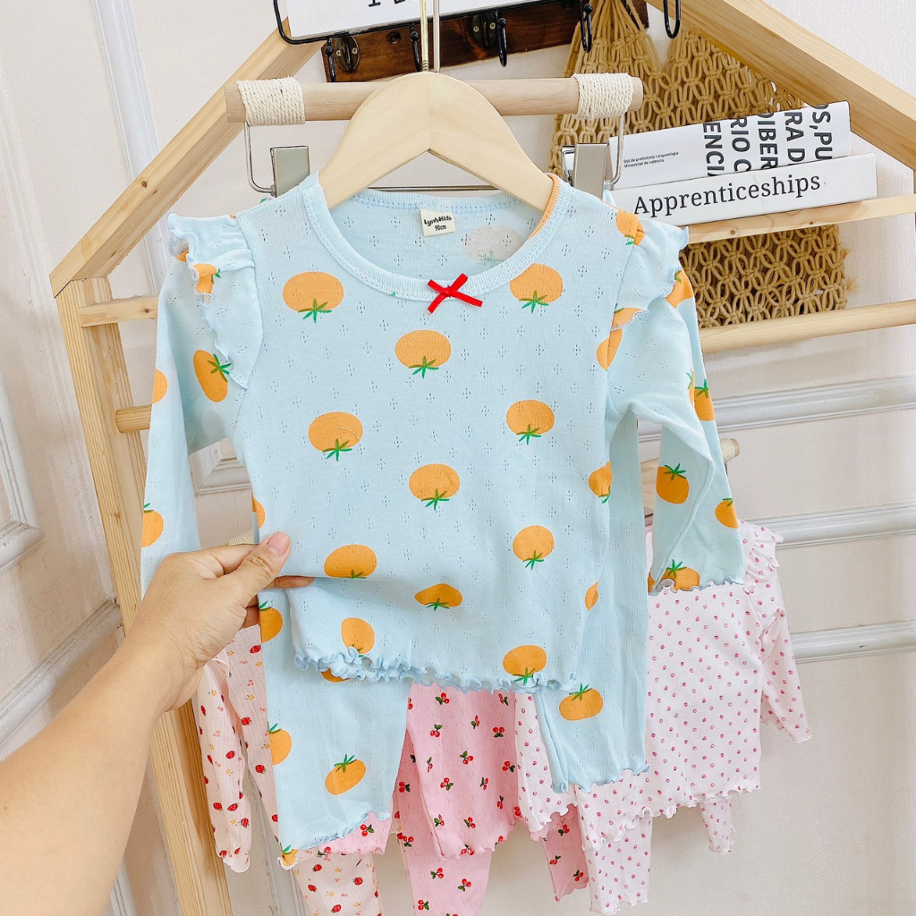 Bộ dài tay cánh tiên 100% cotton thông hơi xuất Nhật cho bé gái