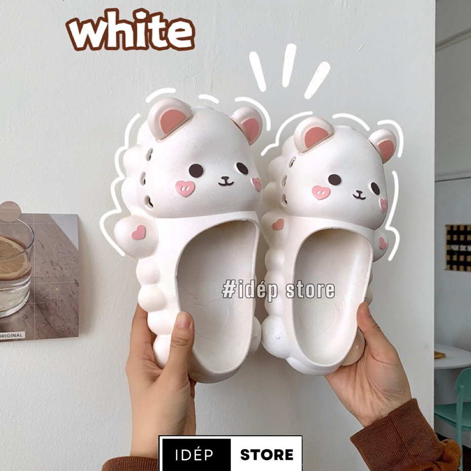 Dép Bông Gấu Tim Cute, Sục Bít Mũi Hoạt Hình Cao Su Êm Chân Chống Trượt Đi Mưa, Trong Nhà- iDÉP SL059