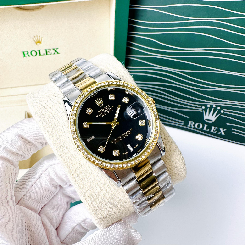 Đồng hồ Rolex nam viền đính đá siêu sáng, size mặt 38mm dây thép đúc nguyên khối chống gỉ sét, cực kì đầm chắc tay