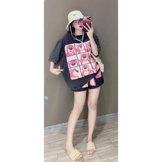 ( SẴN HCM ) SET JEAN CỔ TRÒN GẤU DÂU