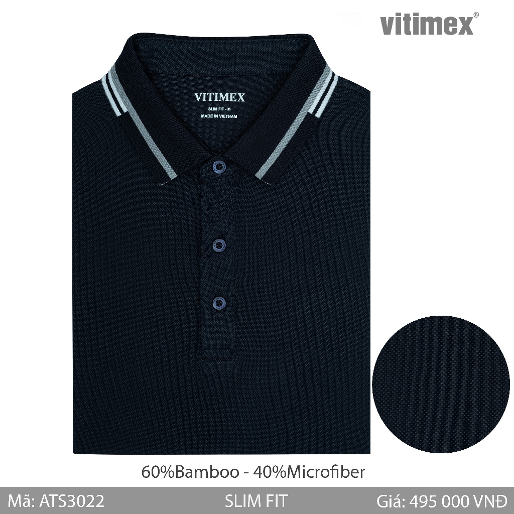 Áo thun nam Polo VITIMEX sợi Tre mềm mượt thoáng khí ATS3022
