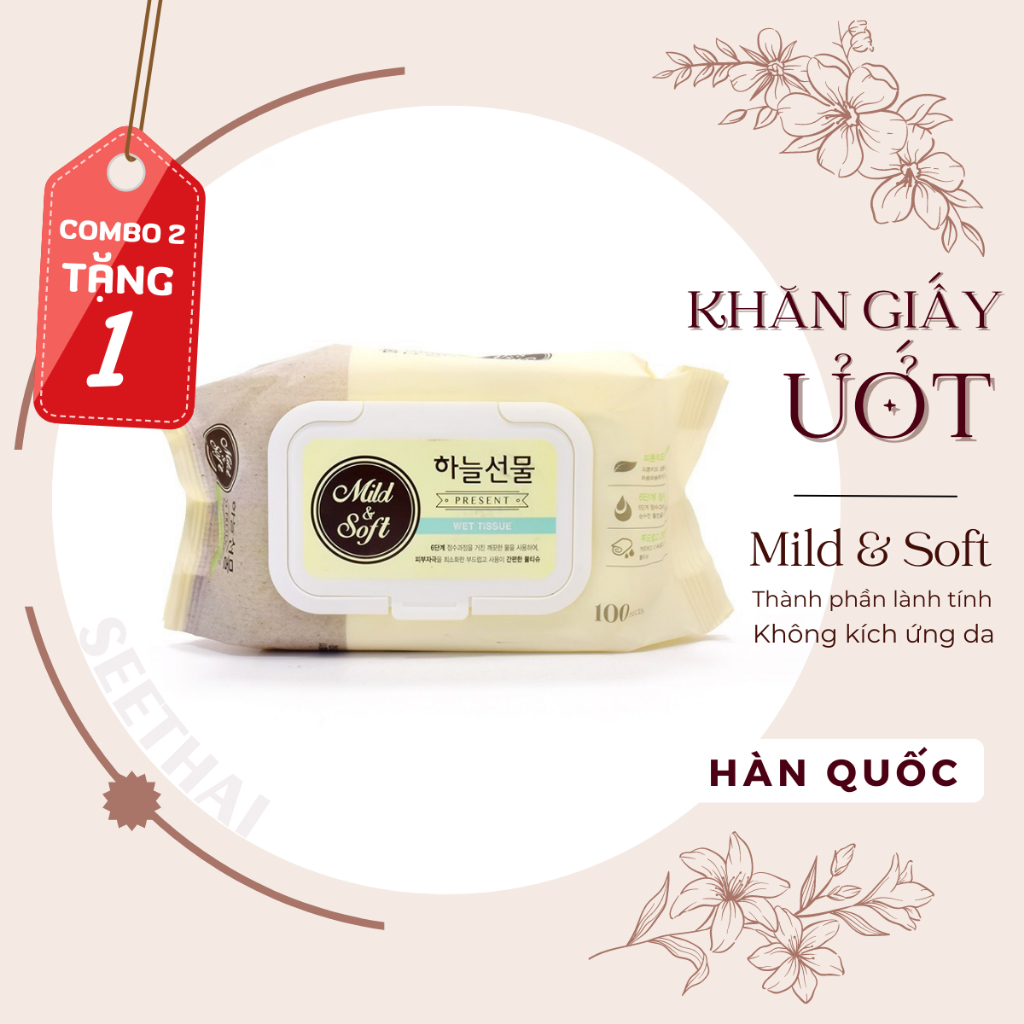 Khăn giấy ướt giữ ẩm Mild Soft Hàn Quốc - túi 100 tờ