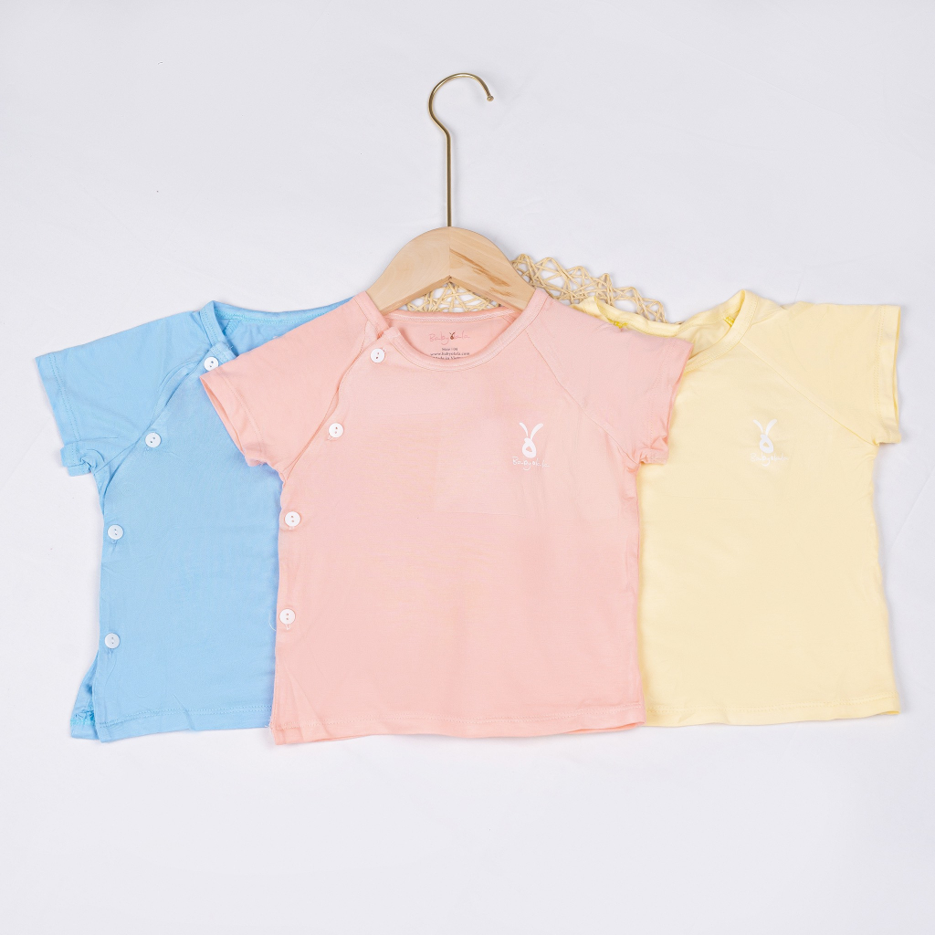 Áo Tay Ngắn Cài Bên Màu & Trắng Vải Sợi Tre Bamboo BabyOlala