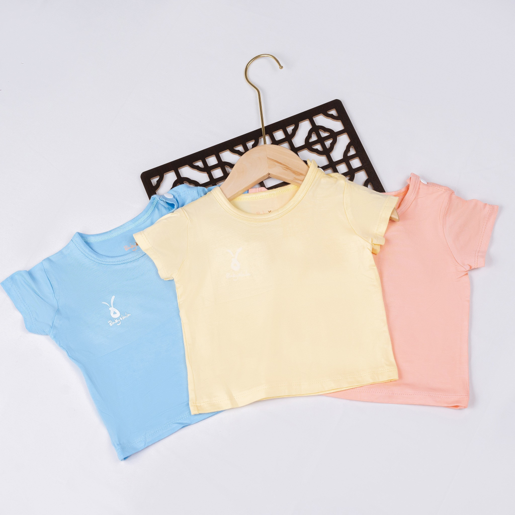 Áo Tay Ngắn Cài Vai Màu & Trắng Vải Sợi Tre Bamboo BabyOlala