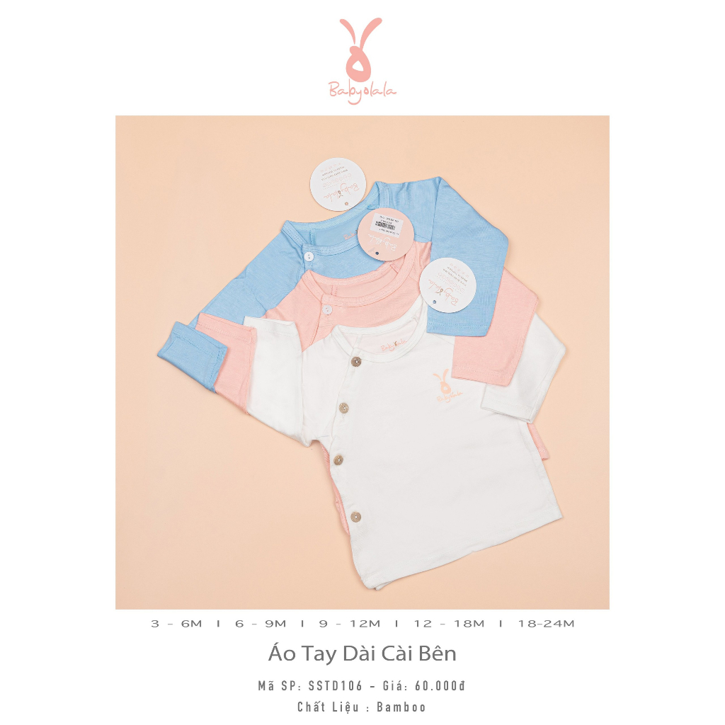 Áo Tay Dài Cài Bên Màu & Trắng Vải Sợi Tre Bamboo BabyOlala