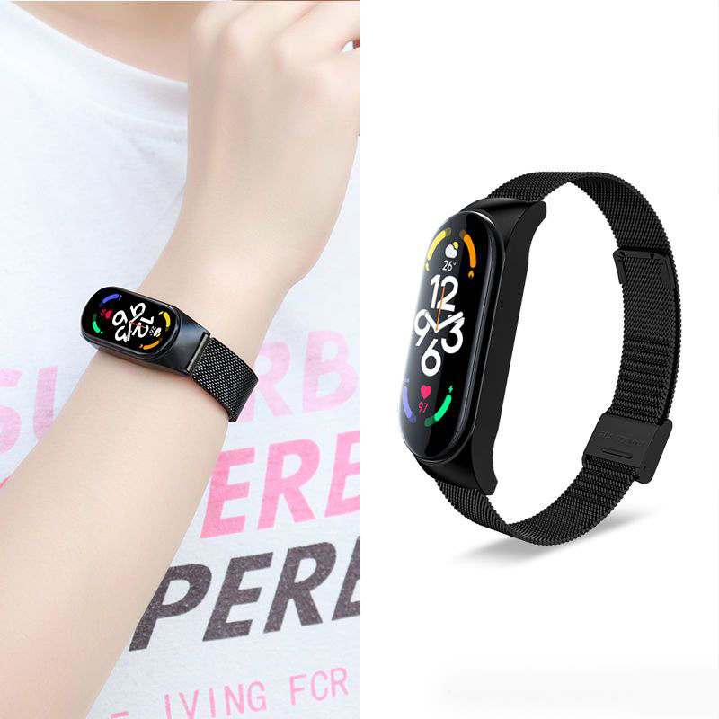 Dây đeo đồng hồ thông minh bằng kim loại cho Xiaomi mi band 3 4 5 6 7