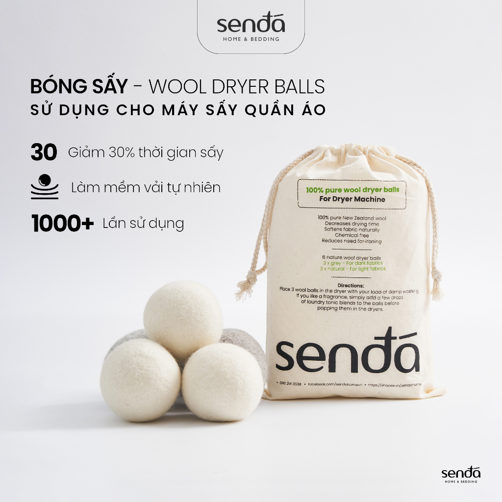 Bóng sấy quần áo len lông cừu New Zealand Sen Đá Home Bedding, Wool Dryer Balls 7cm dùng cho máy sấy quần áo
