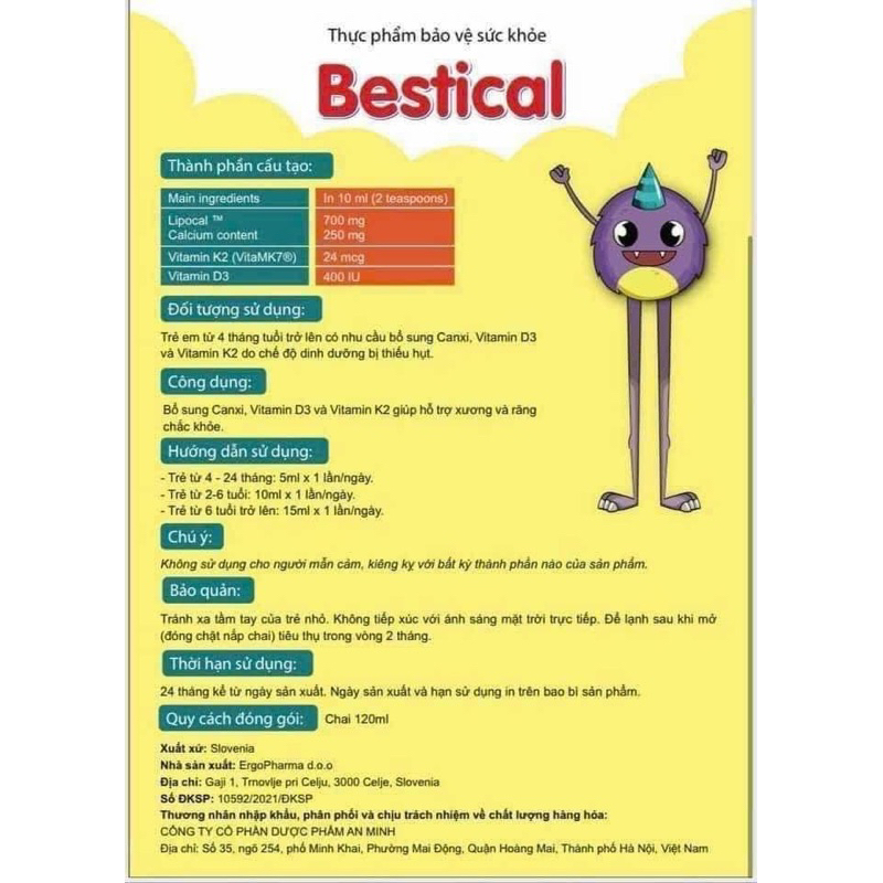 Bestical bổ sung canxi và vitamin d3k2 giúp tăng chiều cao vượt trội cho bé + 1 phần quà cho bé