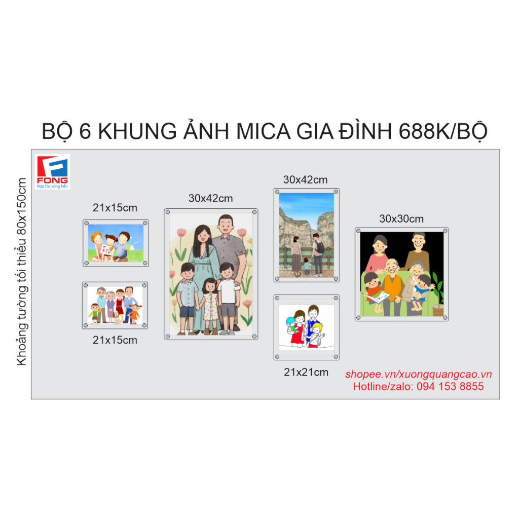 Khung ảnh mica treo tường nhiều loại kích thước A5, A4, A3