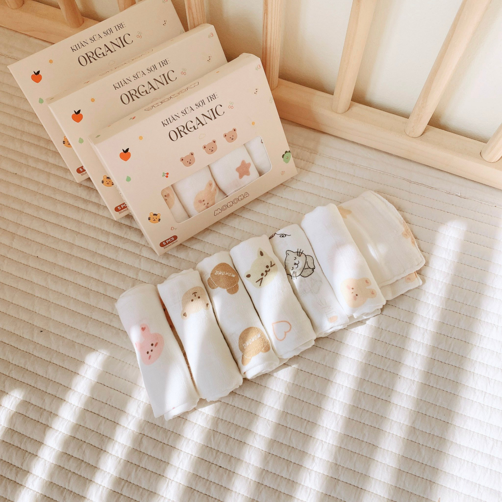Set 5 Khăn Sữa Sợi Tre Siêu Mềm MONONA Cho Bé, Kích Thước 30x30cm