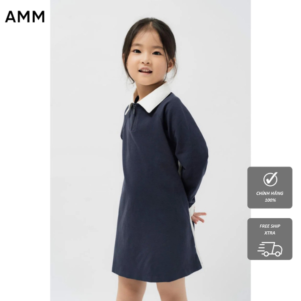 Váy Polo KID Bé Gái AMM Dáng A, Dài Tay, Chất Liệu Vải Mềm Mại, Thoáng Mát, Nhiều Màu Năng Động G-DS21W-002A