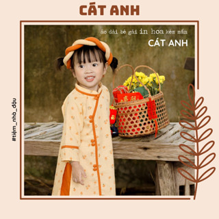 [Tiệm nhà Đậu] Cát Anh - Áo dài bé gái thiết kế in hoa cao cấp kèm mấn