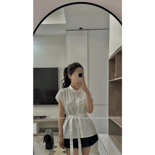 Áo sơ mi tay liền đai eo