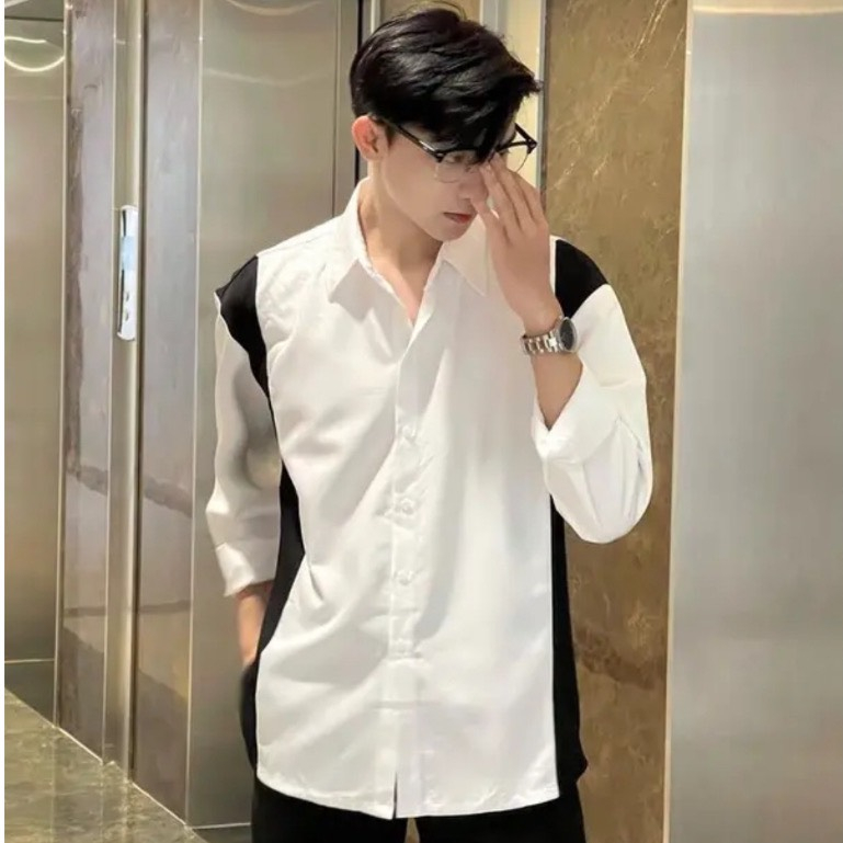 Áo Sơ Mi Nam Dài Tay Phối Màu Cao Cấp Chất Co Dãn Chuẩn Đẹp .