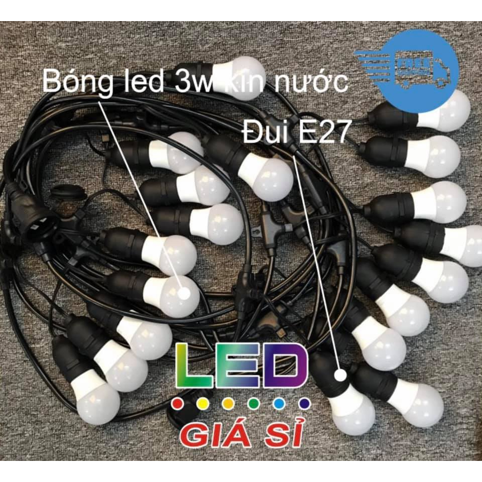 Dây đèn Trang Trí Ngoài Trời Đui E27 10 Met 20 Bóng dùng cho quán cà phê, trà chanh, trà sữa