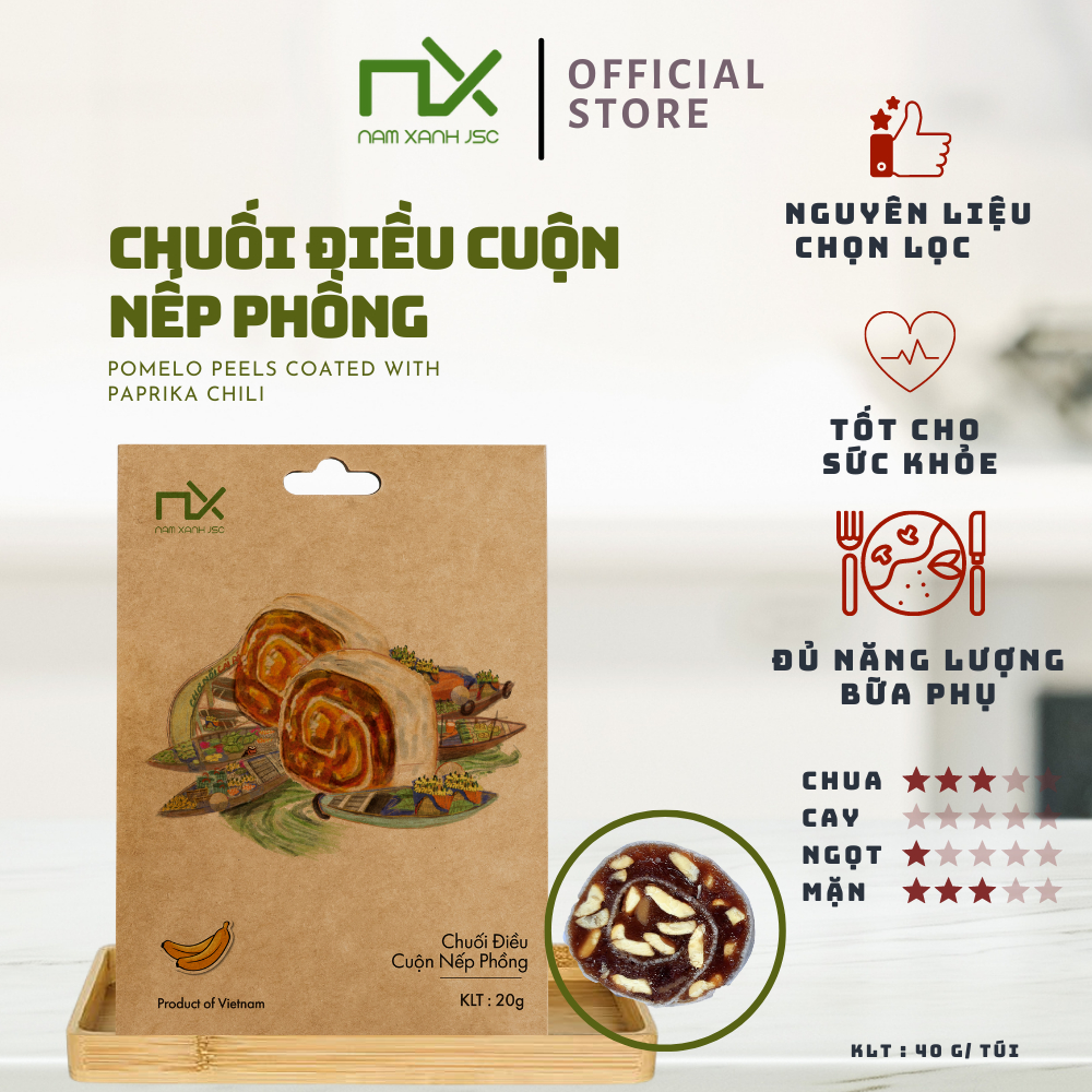 Nam Xanh Chuối điều cuộn nếp phồng túi 40g