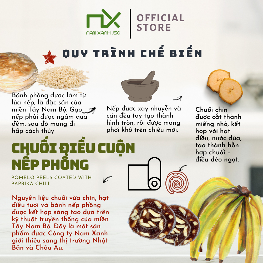 Nam Xanh Chuối điều cuộn nếp phồng túi 40g