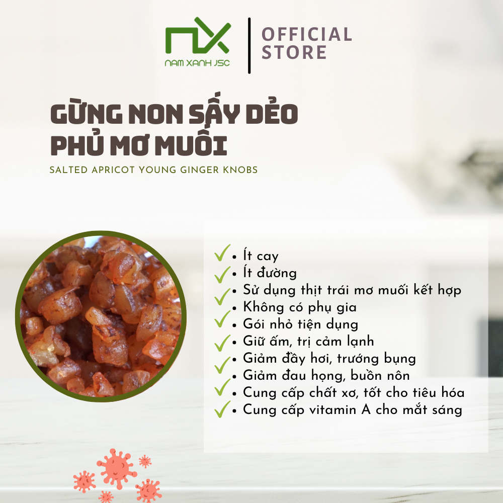 Gừng Non Sấy Dẻo Phủ Mơ Muối Nam Xanh Túi 40g