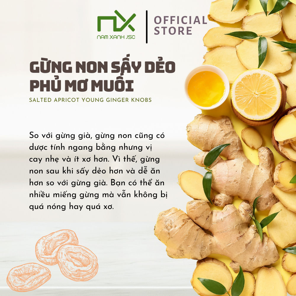 Gừng Non Sấy Dẻo Phủ Mơ Muối Nam Xanh Túi 40g