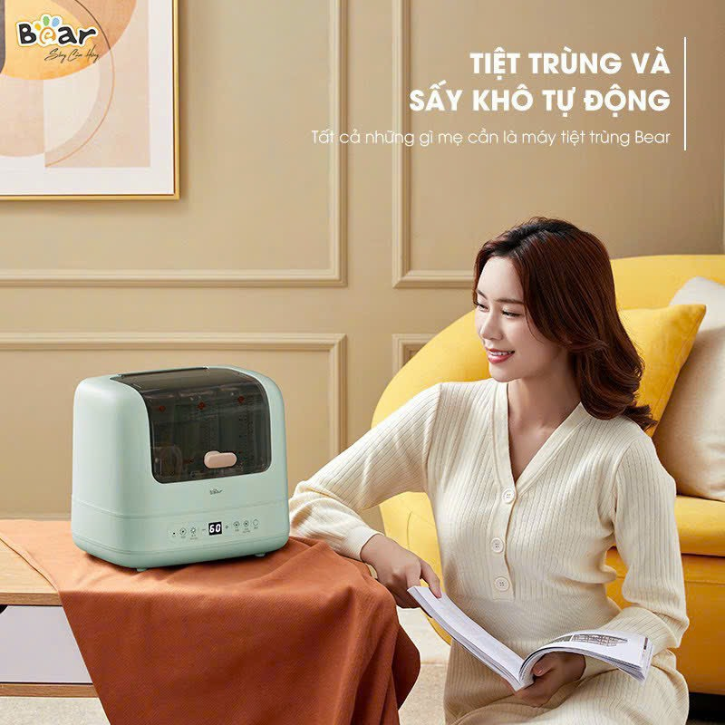 Máy Tiệt Trùng Bình Sữa Sấy Khô Bear SB-MTT17 10L Khử Trùng Đa Dụng Cụ Bình Sữa Núm Ti Giả Gặm Nướu Bát Đũa Của Bé