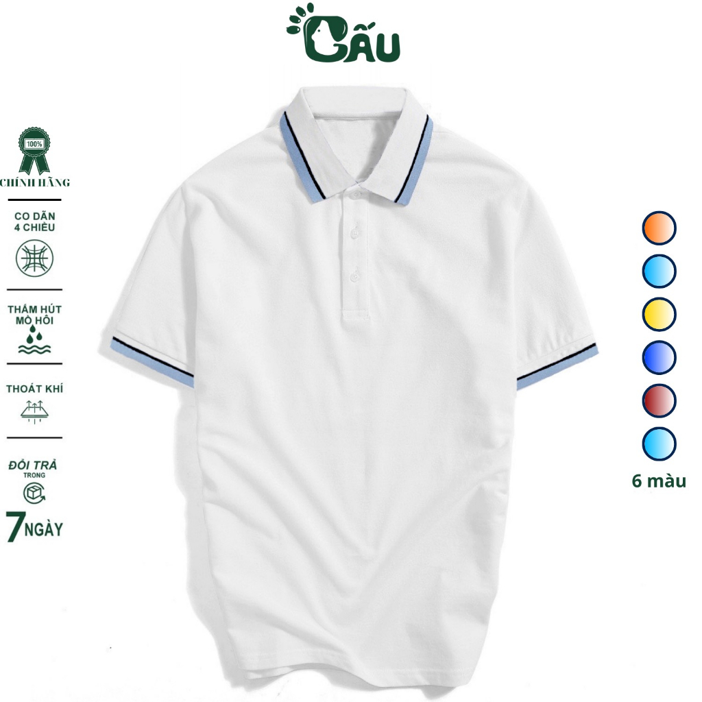 Áo thun Polo GẤU 194 Trơn Unisex vải cá sấu Poly co dãn 4 chiều dày dặn form gerular fit - PL Sọc 2 Màu