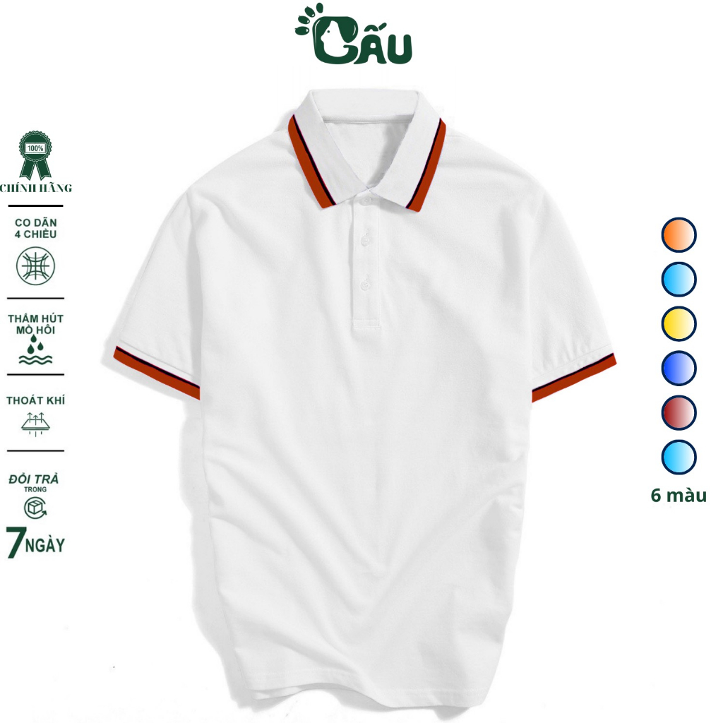 Áo thun Polo GẤU 194 Trơn Unisex vải cá sấu Poly co dãn 4 chiều dày dặn form gerular fit - PL Sọc 2 Màu