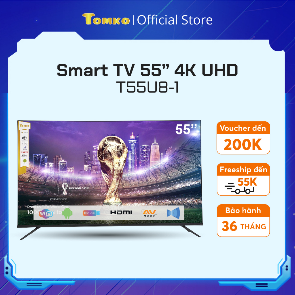 Smart Tivi màn hình kích thước 55 inch UHD Tomko T55U8-1