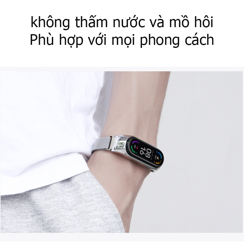 Dây đeo đồng hồ thông minh bằng kim loại cho Xiaomi mi band 3 4 5 6 7