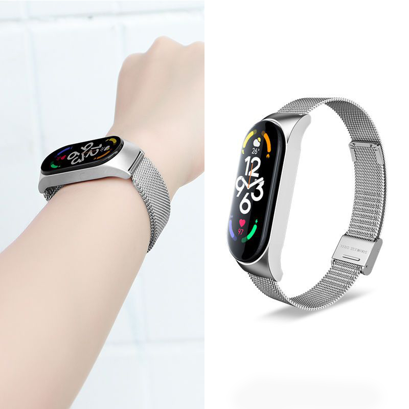 Dây đeo đồng hồ thông minh bằng kim loại cho Xiaomi mi band 3 4 5 6 7