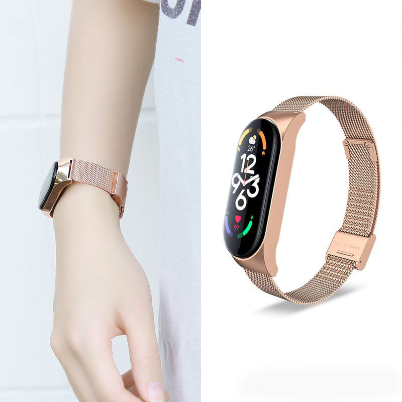 Dây đeo đồng hồ thông minh bằng kim loại cho Xiaomi mi band 3 4 5 6 7