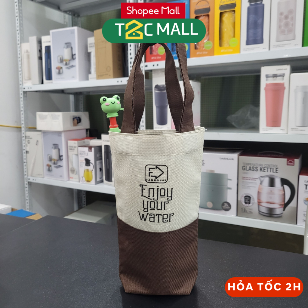 Túi Vải Đựng Bình Giữ Nhiệt LocknLock có túi phụ đựng ống hút, quai xách tiện dụng- T2CMALL