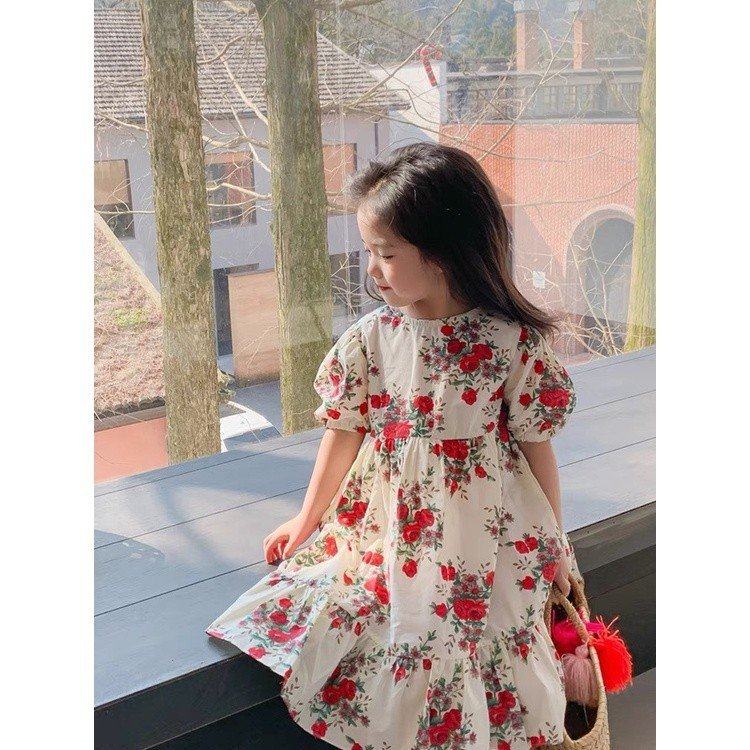 Đầm Cho Bé Gái The Pig , Hoạ Tiết Hoa Hồng Cực xinh.Chất Thô Cotton Mềm Mịn, Thoáng Mát, Thấm Hút Mồ Hôi Tốt
