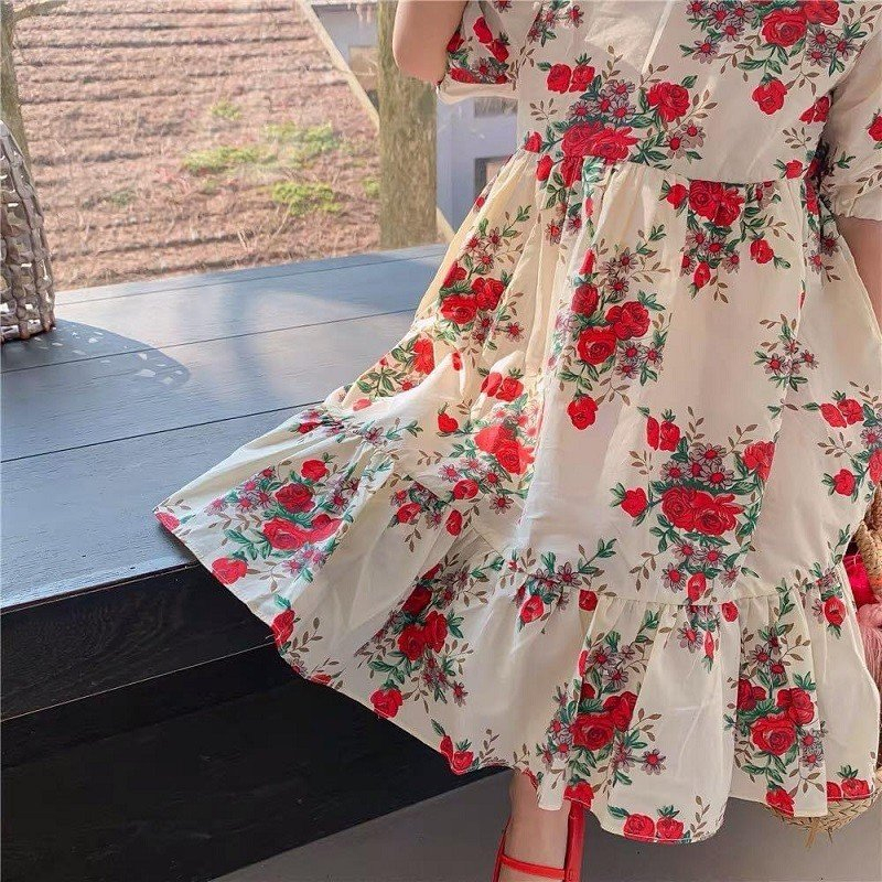 Đầm Cho Bé Gái The Pig , Hoạ Tiết Hoa Hồng Cực xinh.Chất Thô Cotton Mềm Mịn, Thoáng Mát, Thấm Hút Mồ Hôi Tốt