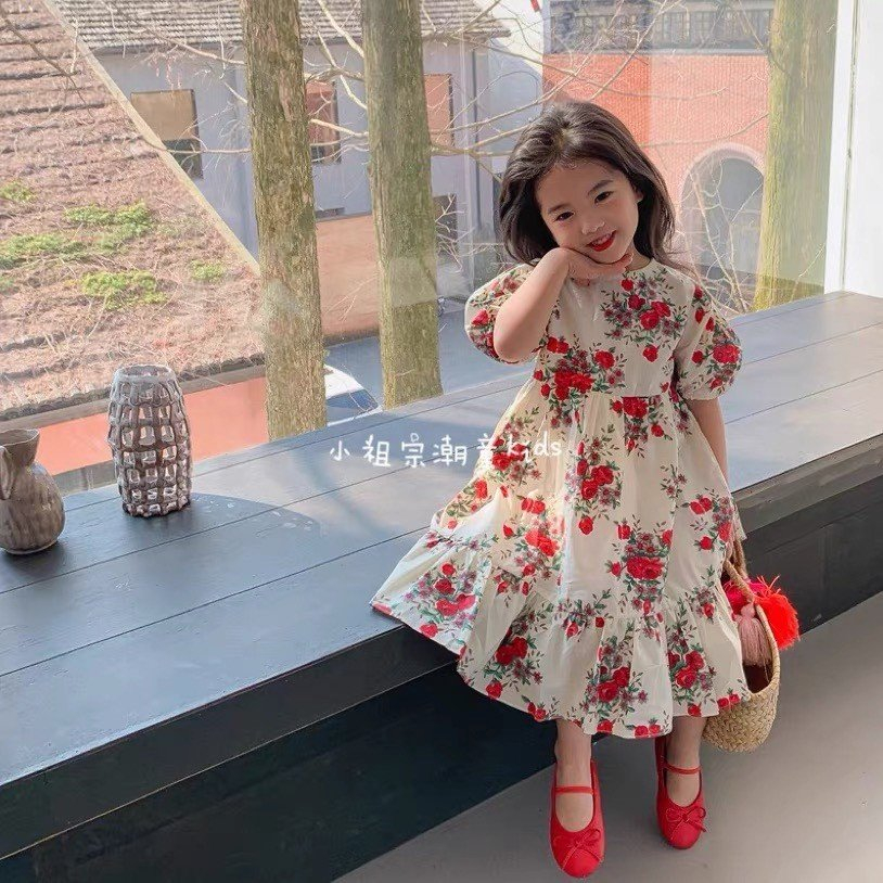 Đầm Cho Bé Gái The Pig , Hoạ Tiết Hoa Hồng Cực xinh.Chất Thô Cotton Mềm Mịn, Thoáng Mát, Thấm Hút Mồ Hôi Tốt