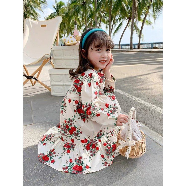 Đầm Cho Bé Gái The Pig , Hoạ Tiết Hoa Hồng Cực xinh.Chất Thô Cotton Mềm Mịn, Thoáng Mát, Thấm Hút Mồ Hôi Tốt