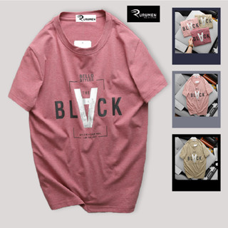 Áo Thun Nam Cổ Tròn Rurumen Chất Cotton Muối Mềm Mát Màu Hồng Phấn, Kem, Hồng D