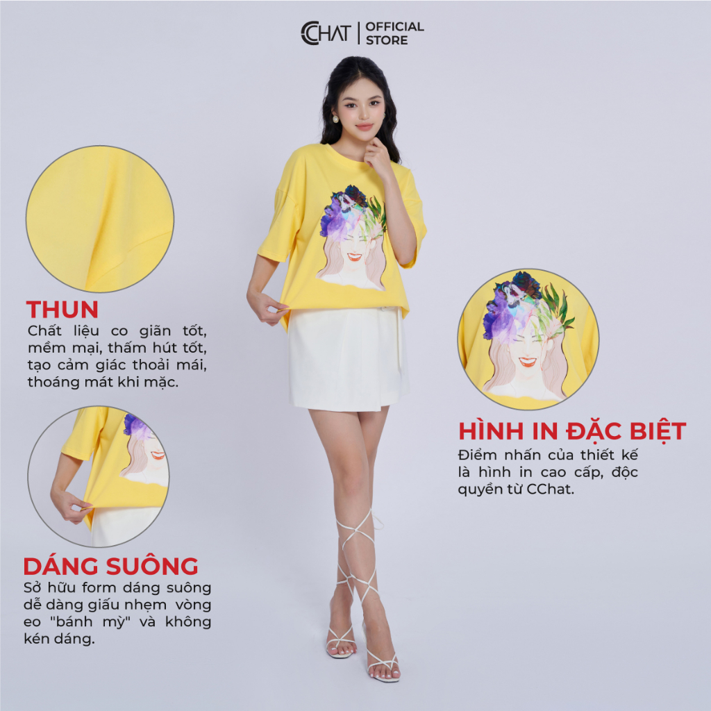 Áo Thun 𝐂𝐂𝐇𝐀𝐓 T-shirt In Hình Họa Tiết Chất Vải Cao Cấp Mềm Mịn Thoáng Mát 93TNY6006SH