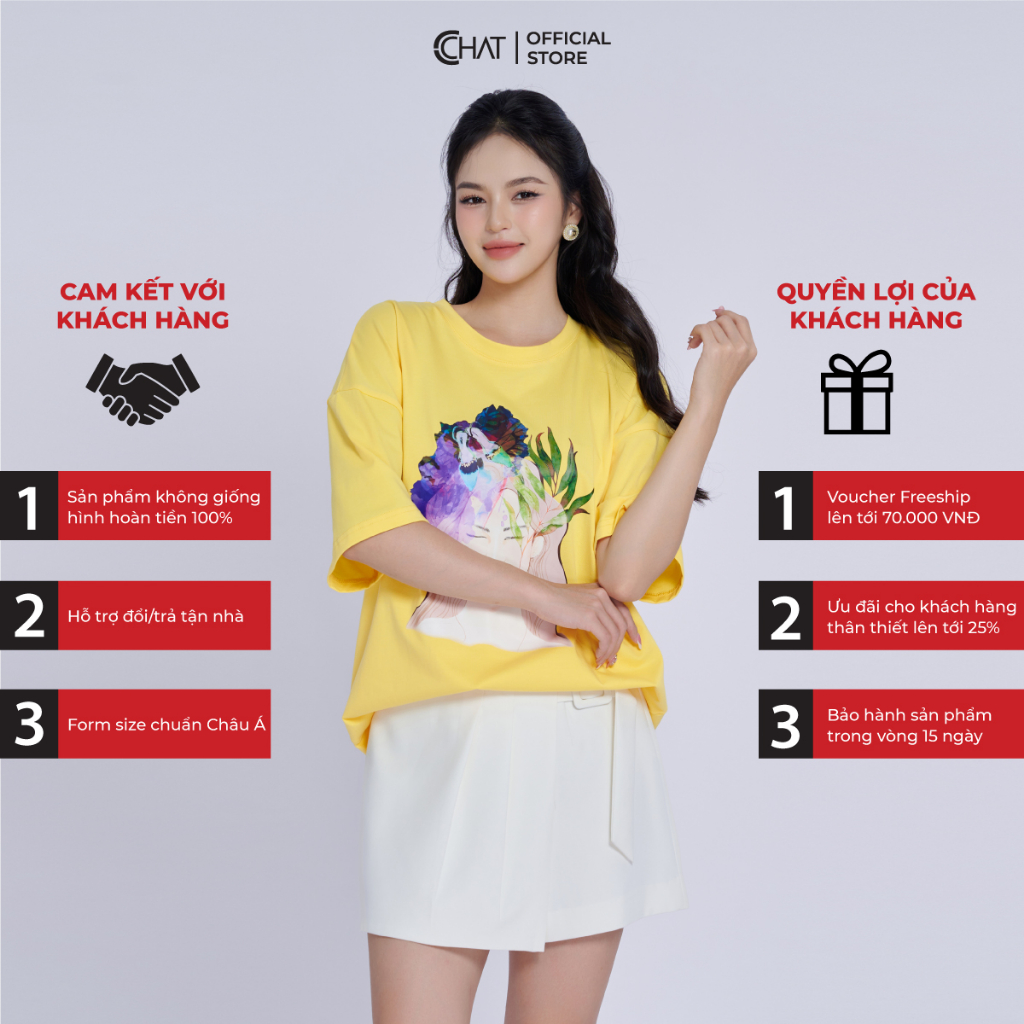 Áo Thun 𝐂𝐂𝐇𝐀𝐓 T-shirt In Hình Họa Tiết Chất Vải Cao Cấp Mềm Mịn Thoáng Mát 93TNY6006SH