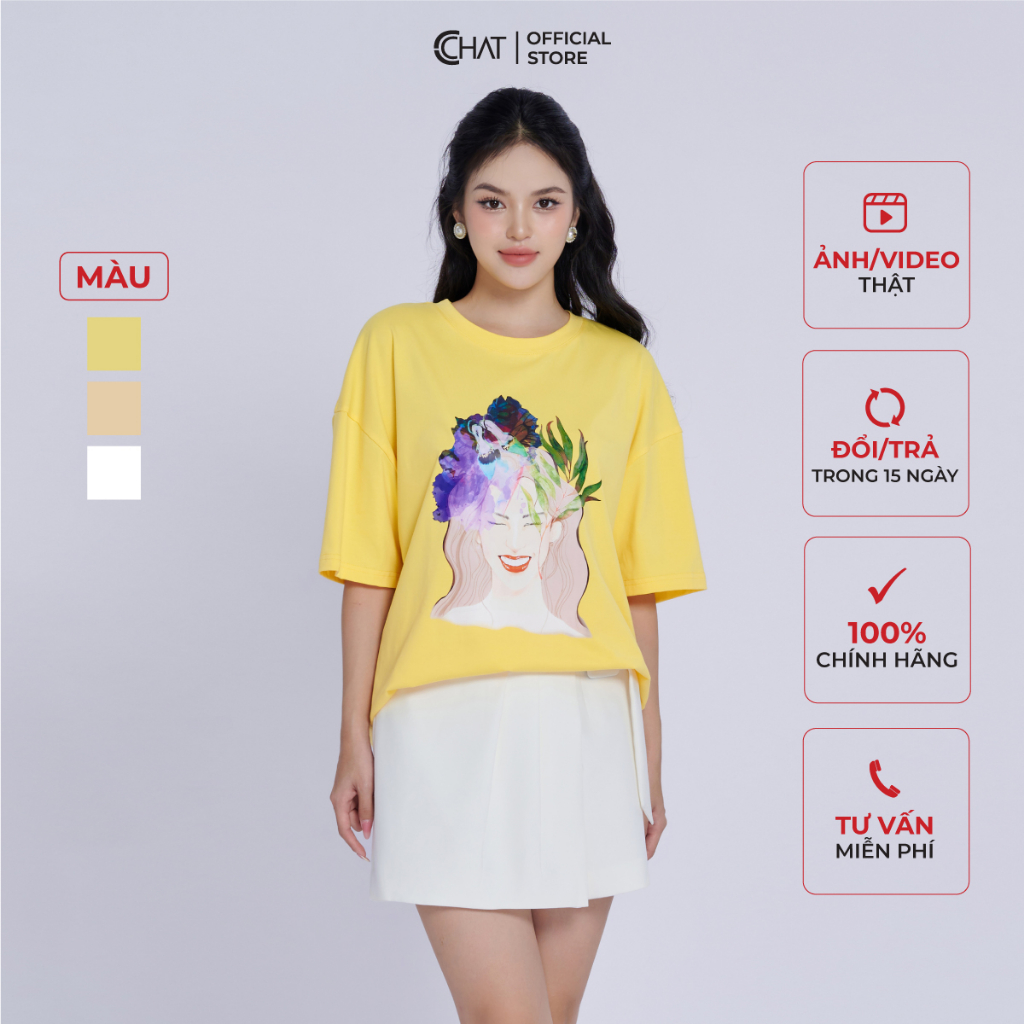 Áo Thun 𝐂𝐂𝐇𝐀𝐓 T-shirt In Hình Họa Tiết Chất Vải Cao Cấp Mềm Mịn Thoáng Mát 93TNY6006SH