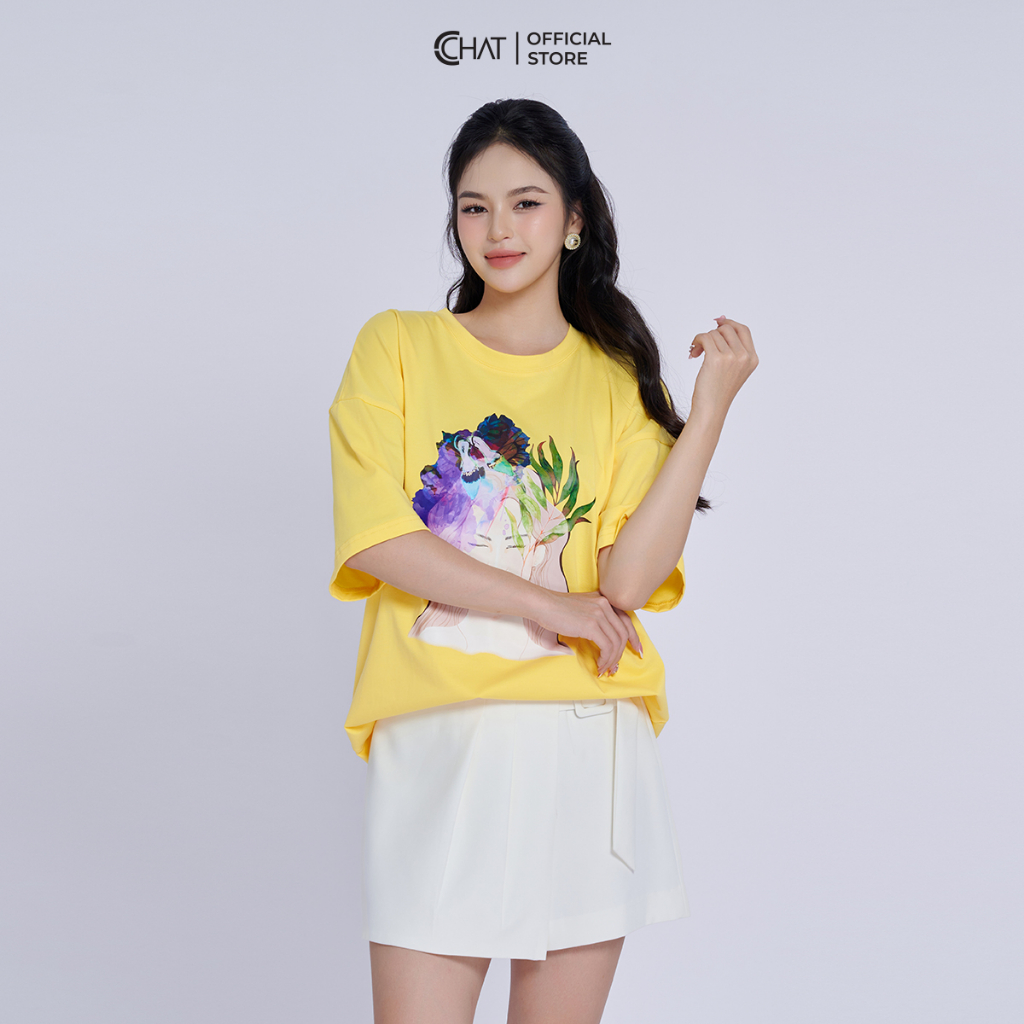 Áo Thun 𝐂𝐂𝐇𝐀𝐓 T-shirt In Hình Họa Tiết Chất Vải Cao Cấp Mềm Mịn Thoáng Mát 93TNY6006SH