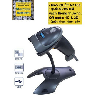 Máy Quét Mã Vạch cầm tay M1400- Đầu Đọc Mã Vạch 1D và 2D (Sẵn chân đế)