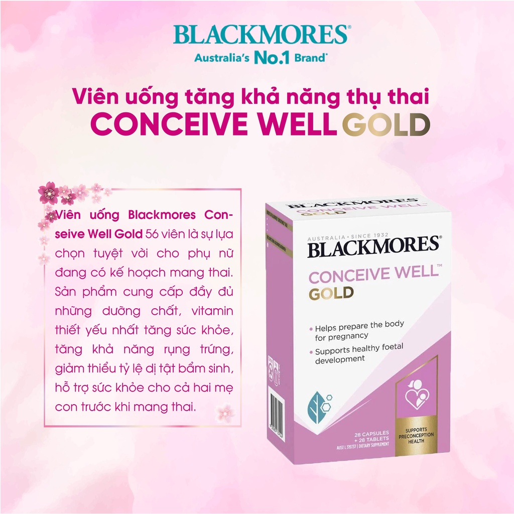 Bổ trứng Conceive Well Gold Blackmores viên uống tăng khả năng thụ thai của Úc 56 viên