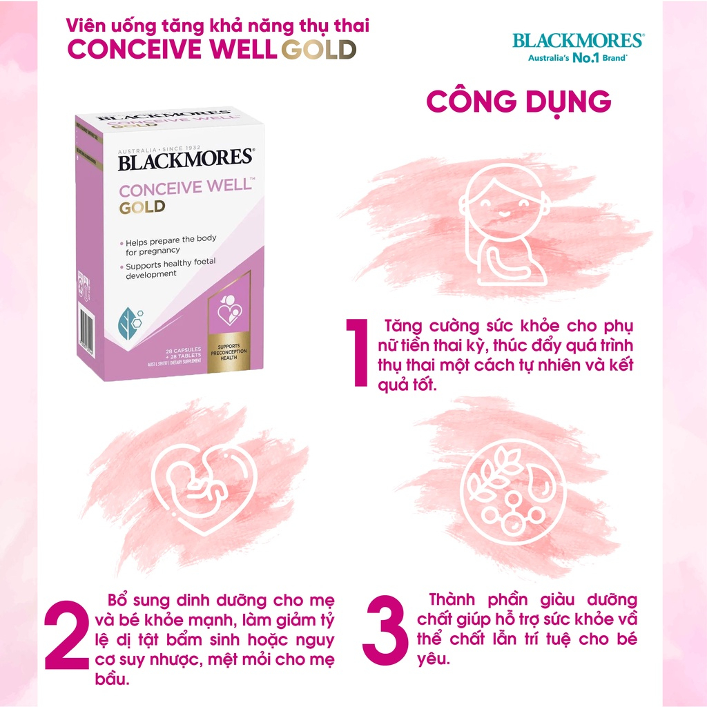 Bổ trứng Conceive Well Gold Blackmores viên uống tăng khả năng thụ thai của Úc 56 viên