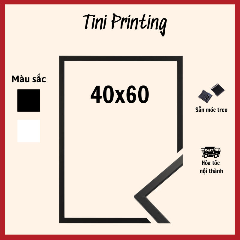 Khung hình mặt mica Tini Printing 40x60cm vách gỗ ván ép