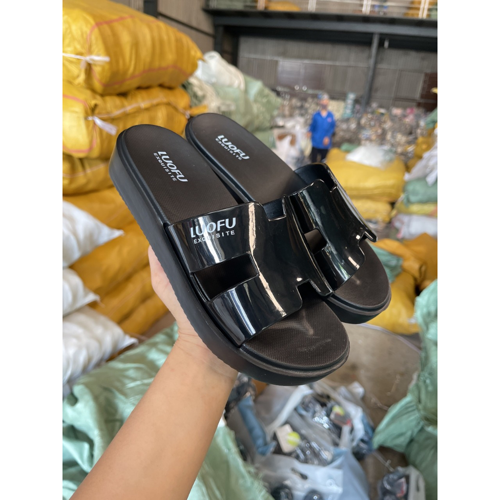 Dép lê nữ LUOFU 3 quai chéo - Nhựa PVC mềm siêu êm E7185
