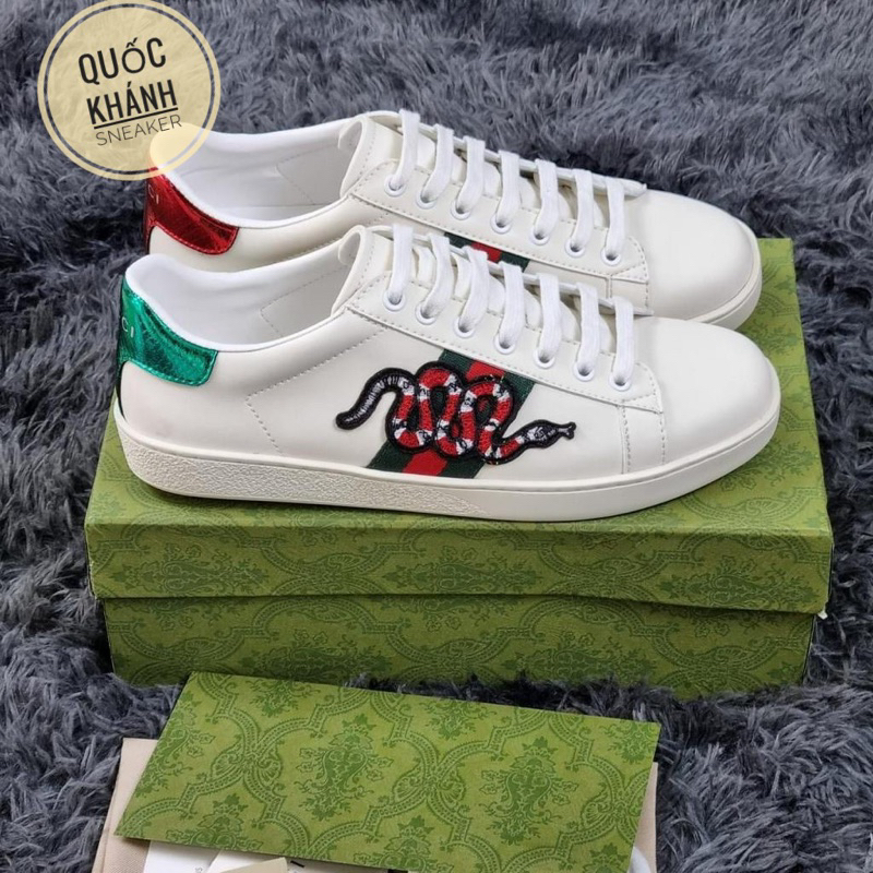 Giày Gucci Love,  Giày Thể Thao Gucci Chun + GC ong vàng rắn thêu Hàng Cao Cấp  Vanil Full Box Xanh
