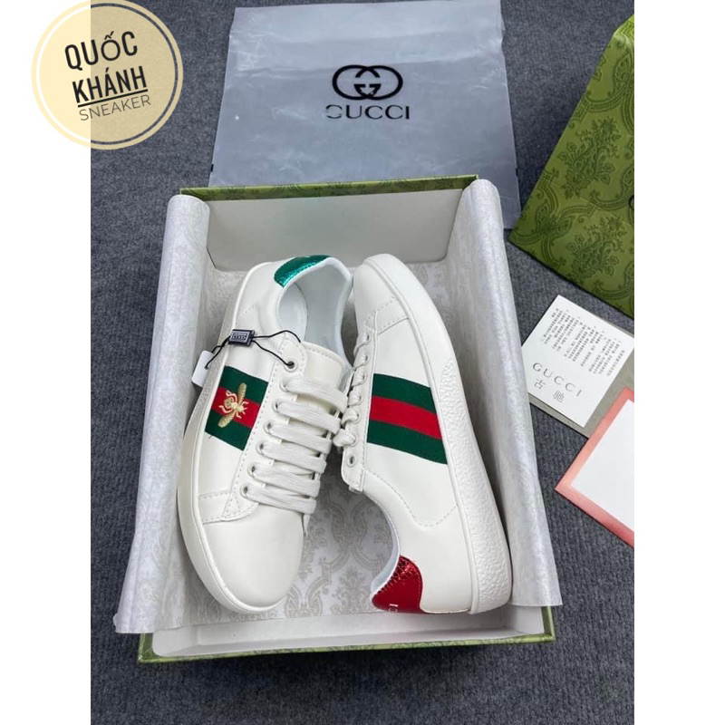 Giày Gucci Love,  Giày Thể Thao Gucci Chun + GC ong vàng rắn thêu Hàng Cao Cấp  Vanil Full Box Xanh