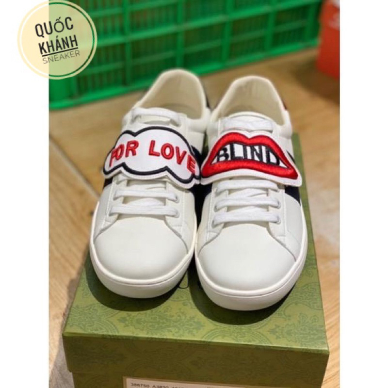 Giày Gucci Love,  Giày Thể Thao Gucci Chun + GC ong vàng rắn thêu Hàng Cao Cấp  Vanil Full Box Xanh