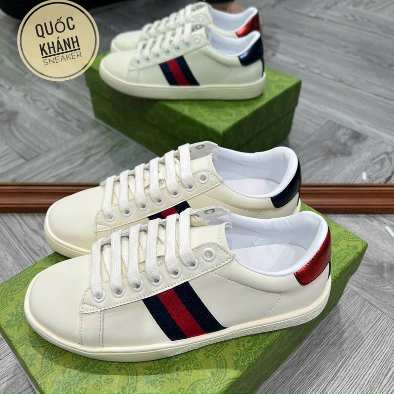 Giày Gucci Love,  Giày Thể Thao Gucci Chun + GC ong vàng rắn thêu Hàng Cao Cấp  Vanil Full Box Xanh