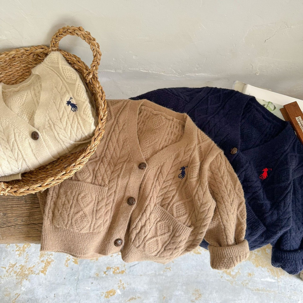 Áo len cardigan cho bé trai bé gái BAE KIDS, áo khoác cho bé 11kg đến 34kg len vặn thừng